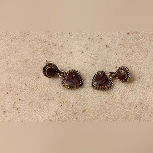 Gold and Purple Heart-Shaped Earrings with Ornate Design
